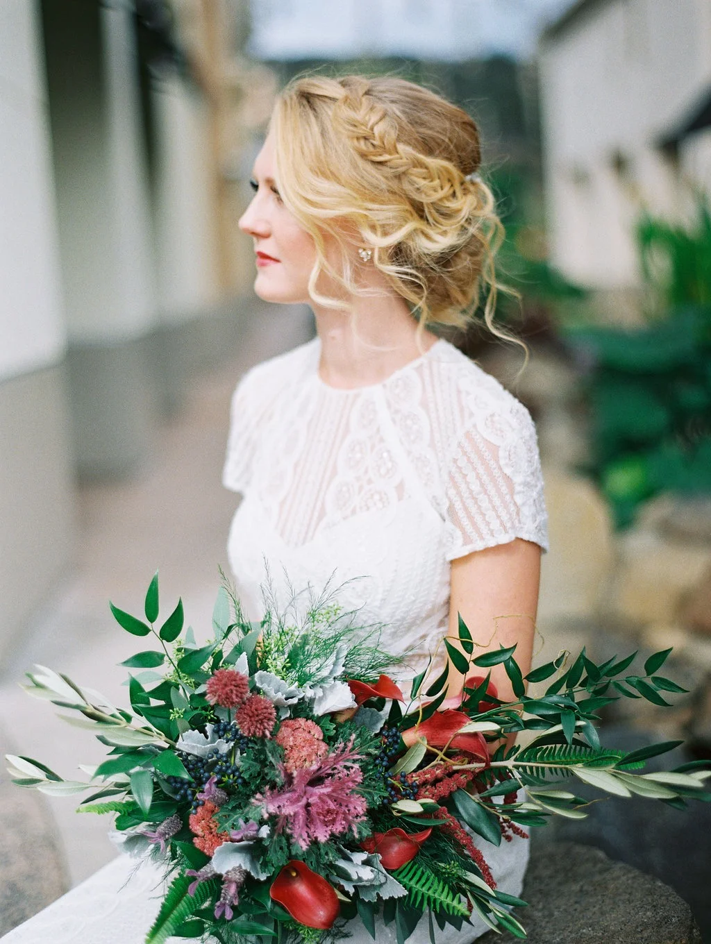Bridal - updo with bouquet